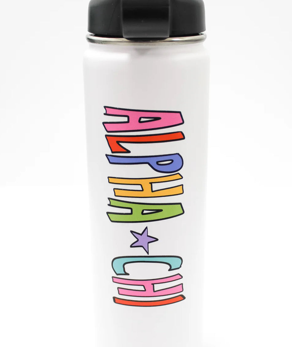 Alpha Phi Rainbow Water bottle With Straw Lid