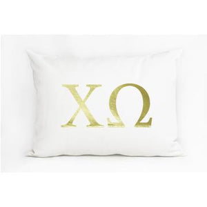 Chi Omega White Pillow with Gold Letters