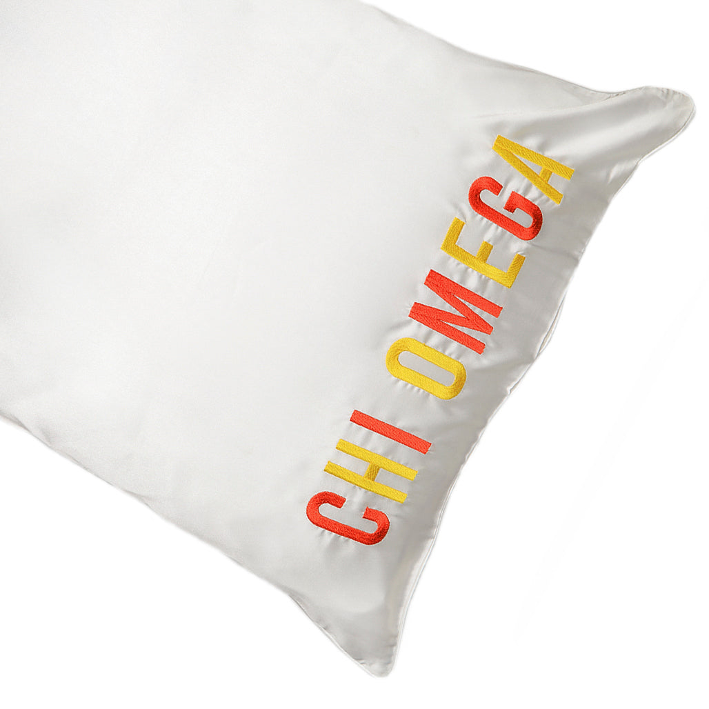 Chi Omega Satin Embroidered Pillowcase