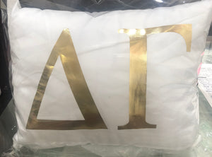Delta Gamma White Pillow with Gold Letters