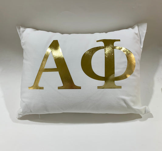 Alpha Phi White Pillow with Gold Letters