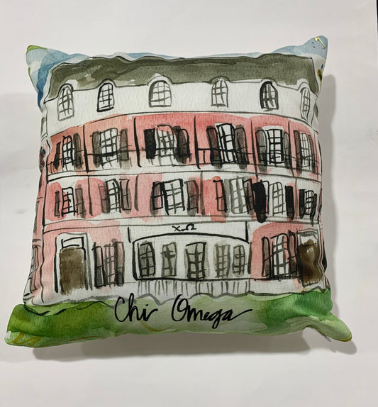 Chi Omega Watercolor Sorority House Pillow