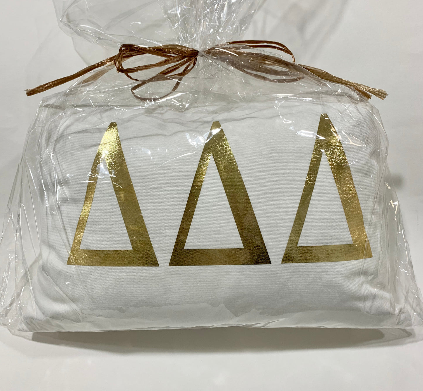 Delta Delta Delta White Pillow with Gold Letters