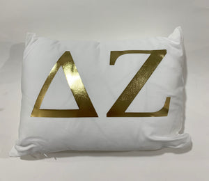 Delta Zeta White Pillow with Gold Letters