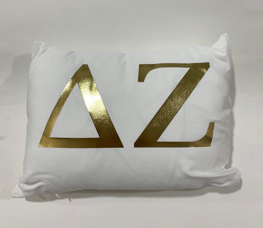 Delta Zeta White Pillow with Gold Letters