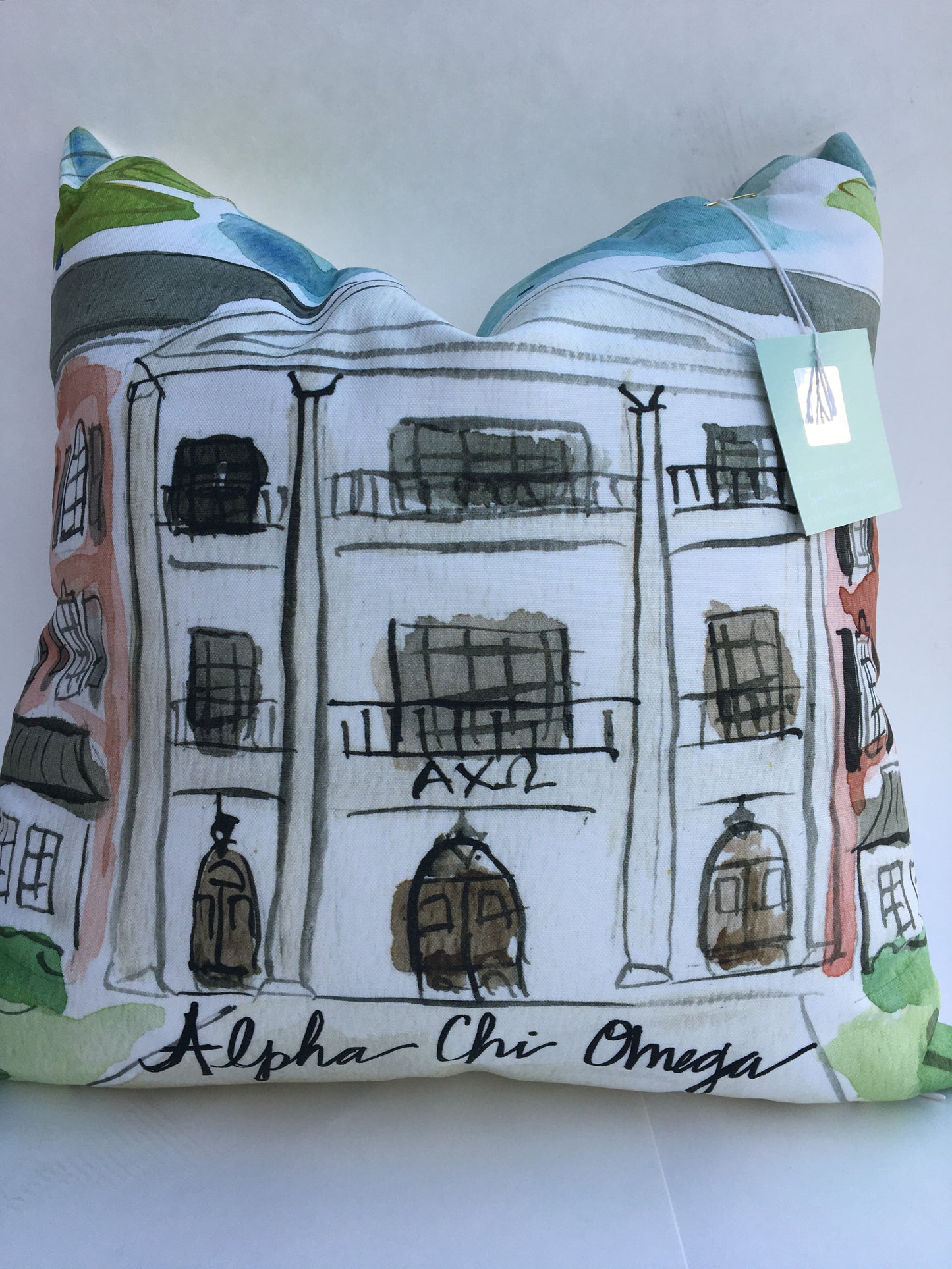 Alpha Chi Omega Watercolor Sorority House Pillow