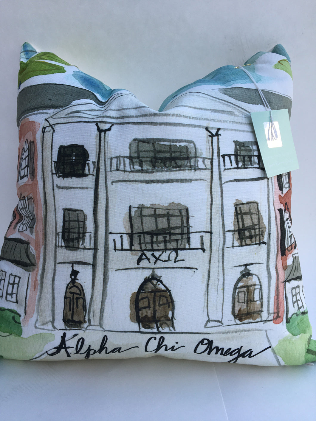 Alpha Chi Omega Watercolor Sorority House Pillow