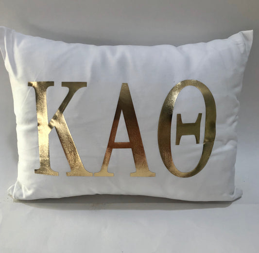 Kappa Alpha Theta White Pillow with Gold Letters