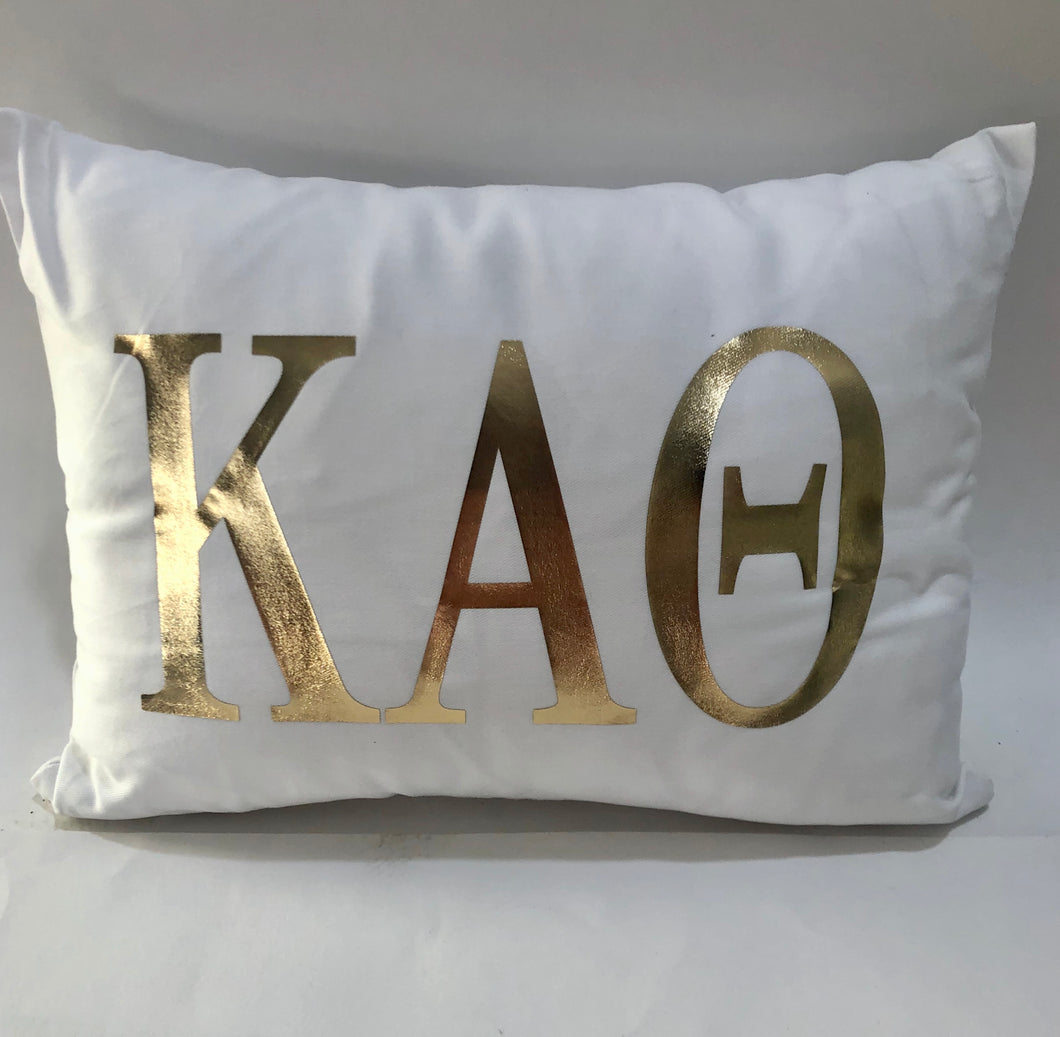 Kappa Alpha Theta White Pillow with Gold Letters