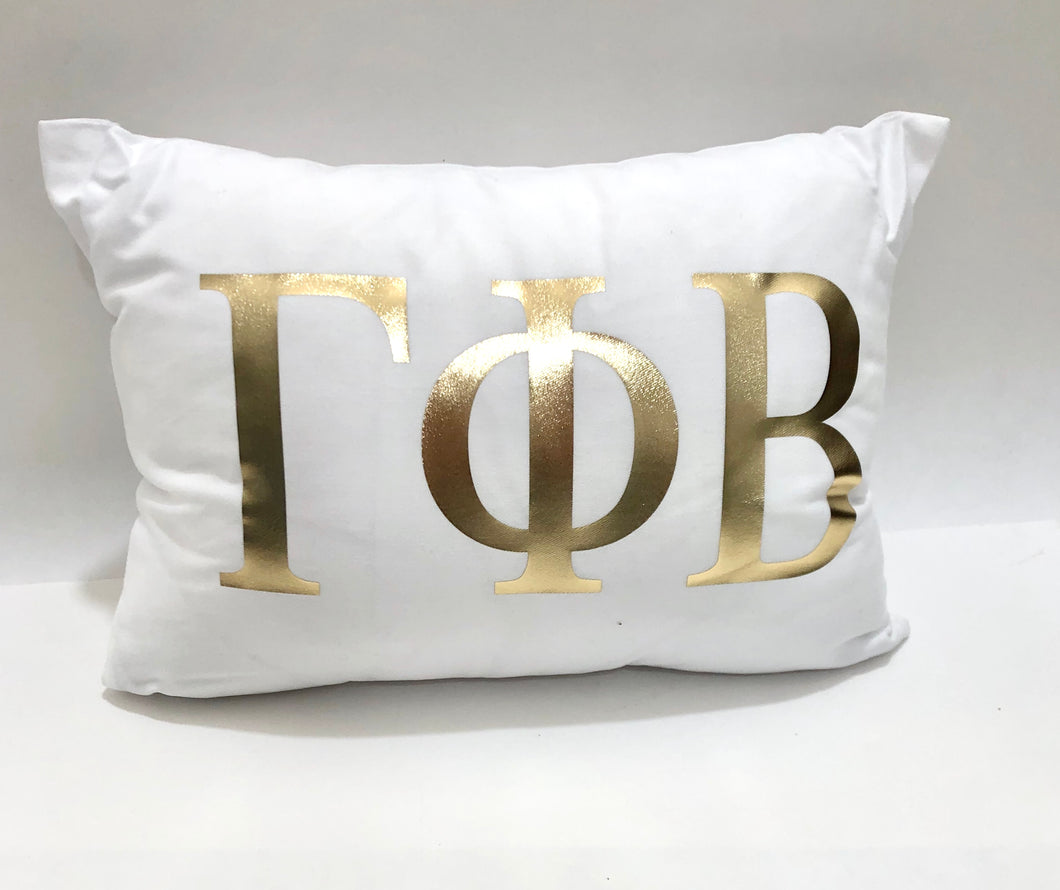 Gamma Phi Beta White Pillow with Gold Letters