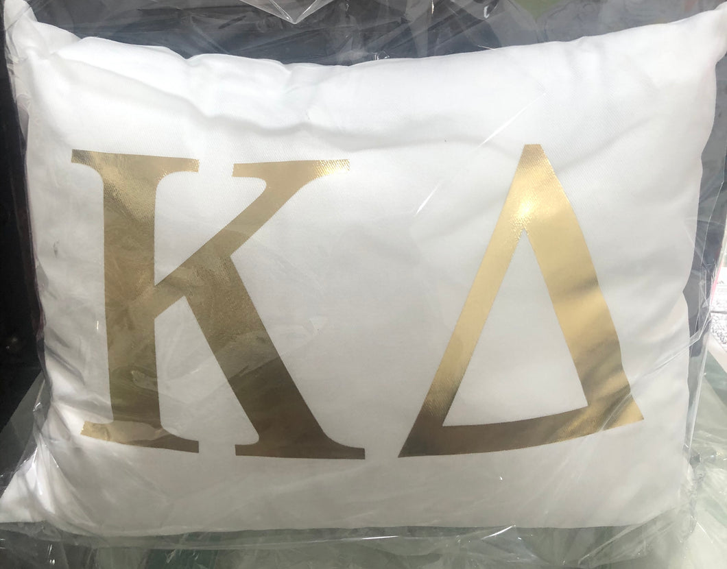 Kappa Delta White pillow with gold letters