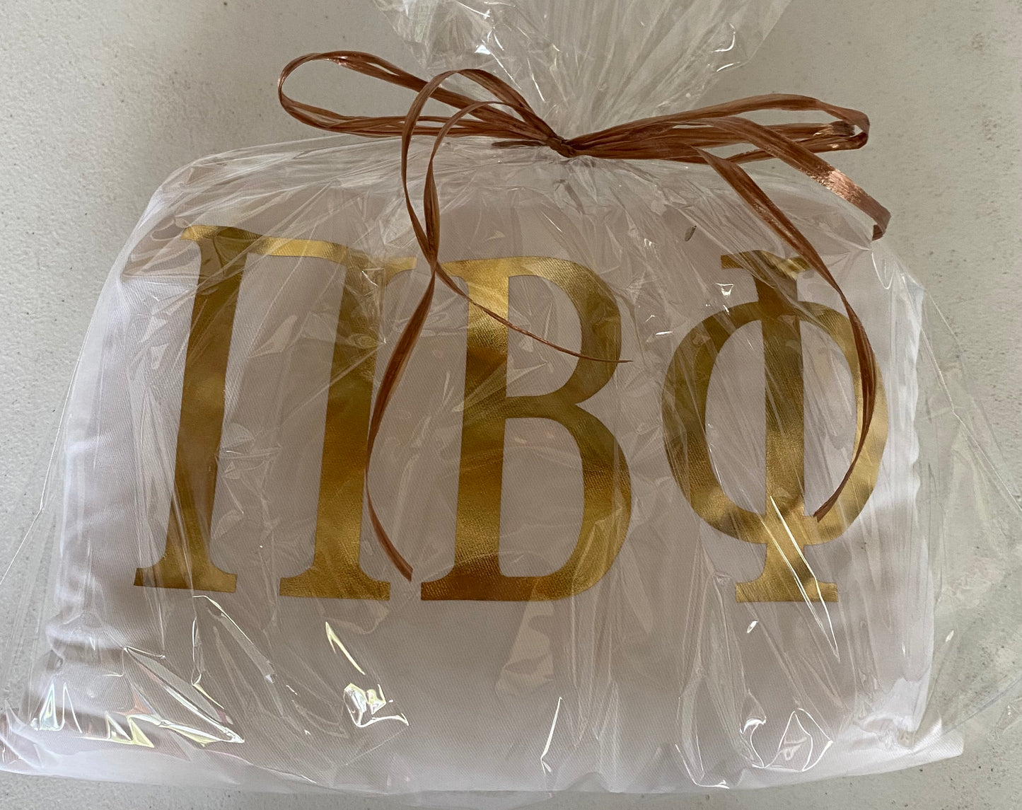 Pi Beta Phi White Pillow with Gold Letters
