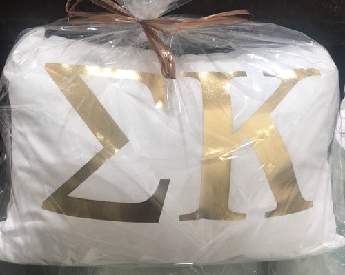 Sigma Kappa White pillow with Gold letters