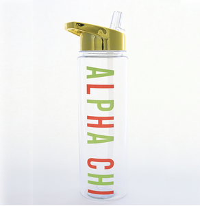 Alpha Chi Omega Water Bottle with Gold Flip Top Lid