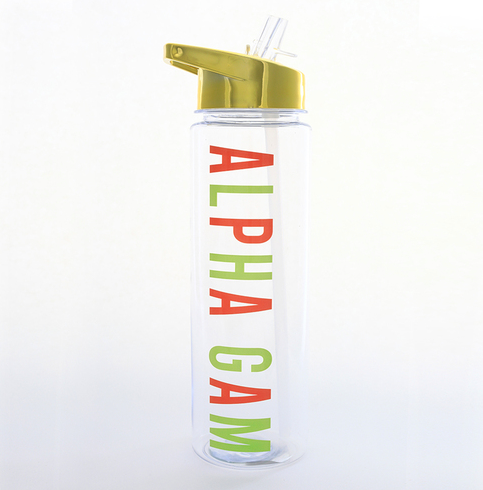Alpha Gamma Delta Water Bottle with Gold Flip Top Lid