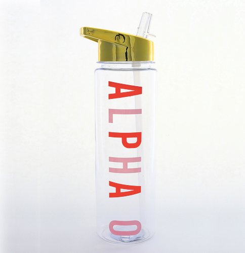 Alpha Omicron Pi Water Bottle with Gold Flip Top Lid