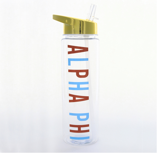 Alpha Phi Water Bottle with Gold Flip Top Lid