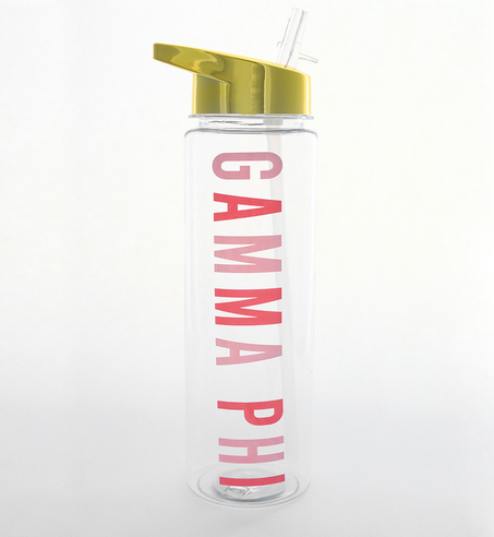 Gamma Phi Beta Water Bottle with Gold Flip Top Lid