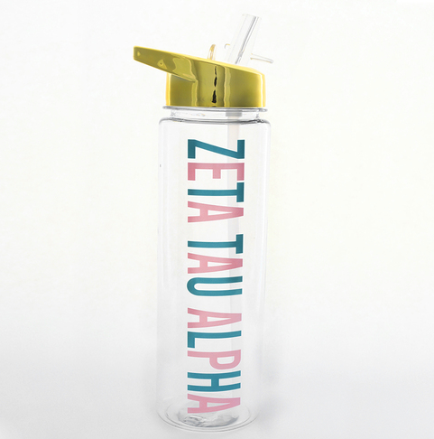 Zeta Tau Alpha Water Bottle with Gold Flip Top Lid