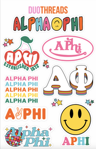 Alpha Phi Colorful Sticker Sheet