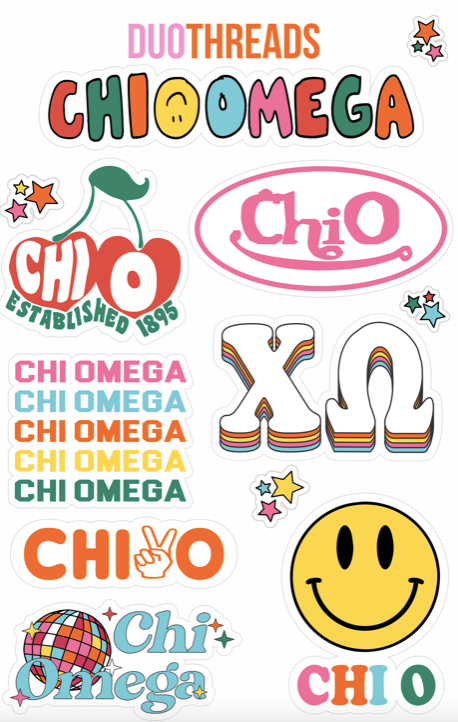 Chi Omega Colorful Sticker Sheet