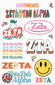 Zeta Tau Alpha Colorful Sticker Sheet